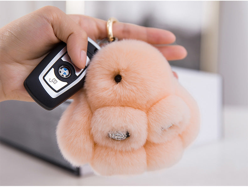 CUTE DIAMOND-ENCRUSTED REAL RABBIT FUR BUNNY CHARM