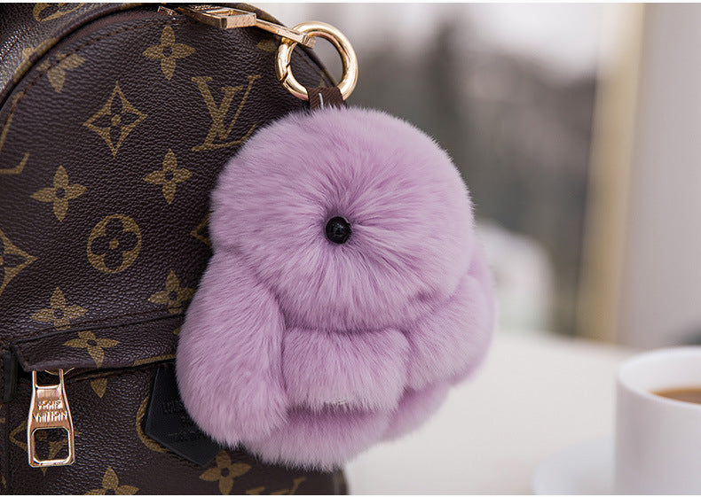 CUTE DIAMOND-ENCRUSTED REAL RABBIT FUR BUNNY CHARM