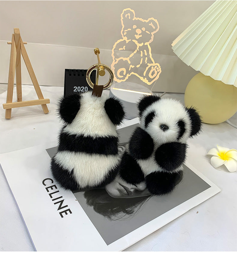 CUTE MINK FUR PANDA KEYCHAIN - BAG ACCESSORY