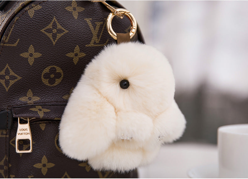 CUTE DIAMOND-ENCRUSTED REAL RABBIT FUR BUNNY CHARM
