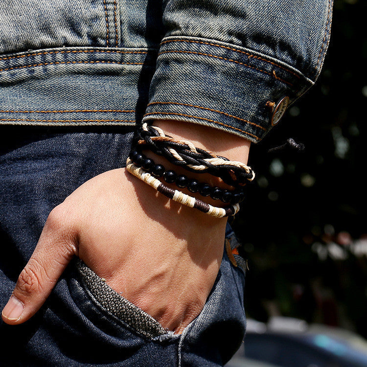 ORIGINAL WOVEN WOOD BEAD WAX ROPE BRACELET