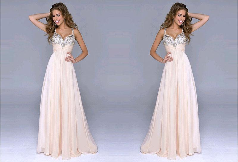 Pleated Straps Sequined Ruched Long Prom Dress