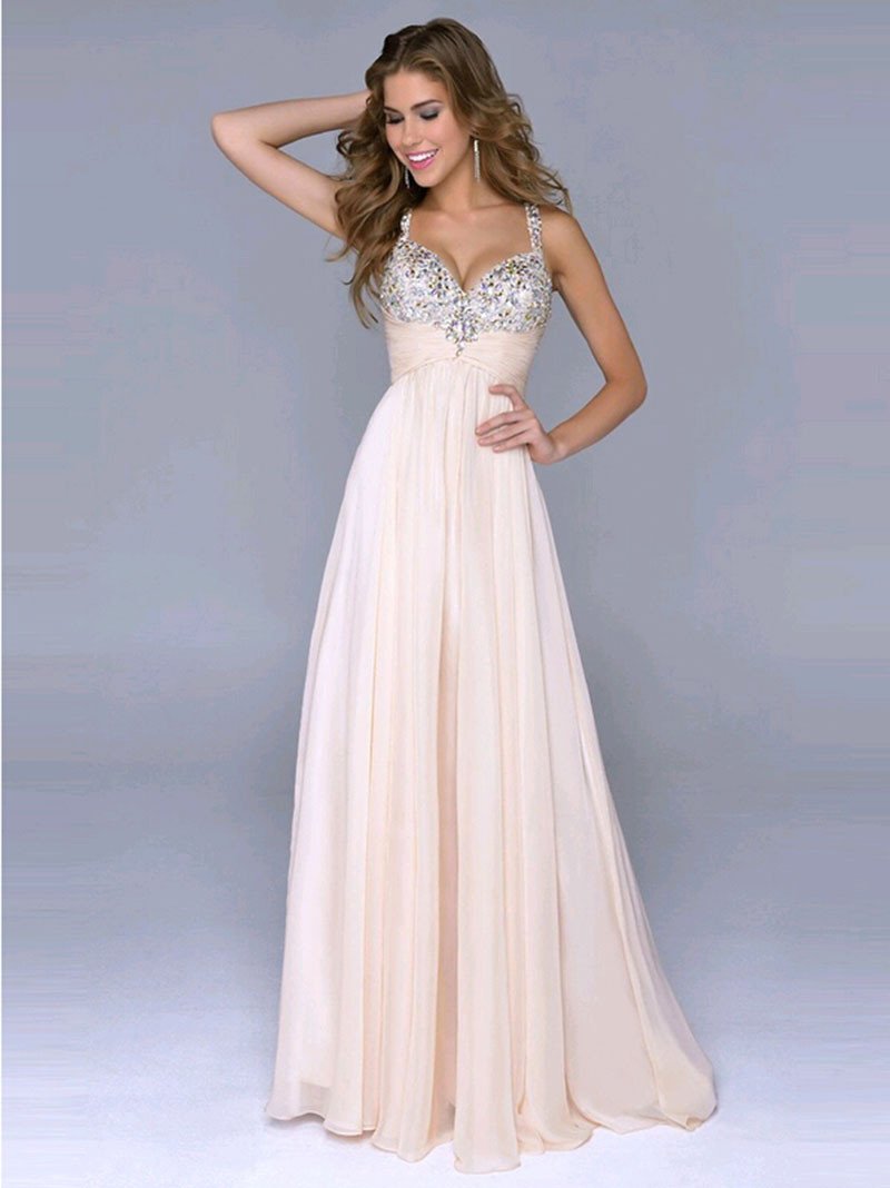 Pleated Straps Sequined Ruched Long Prom Dress