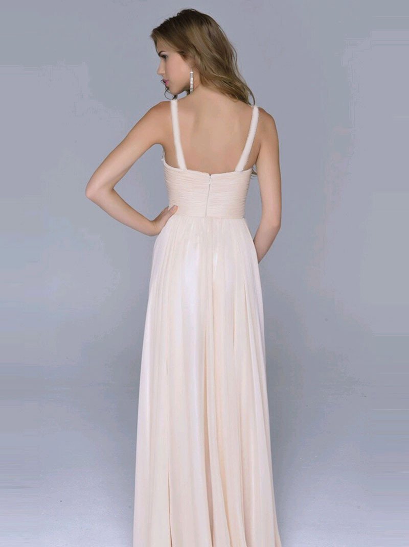 Pleated Straps Sequined Ruched Long Prom Dress