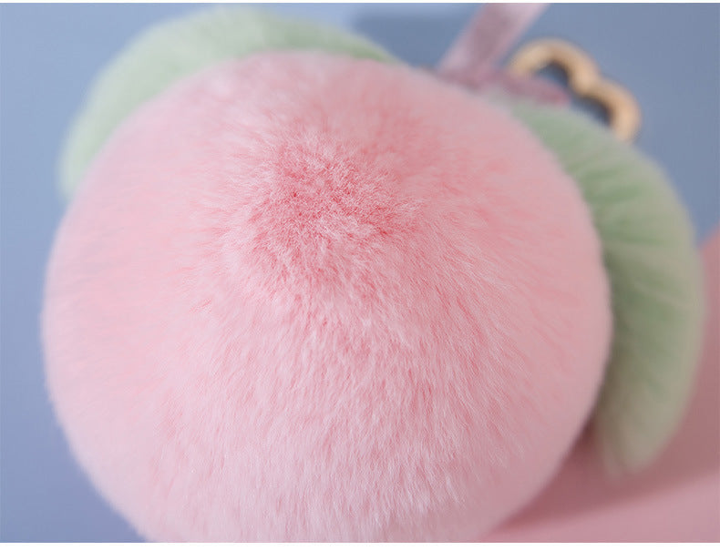 CUTE REAL RABBIT FUR PEACH KEYCHAIN
