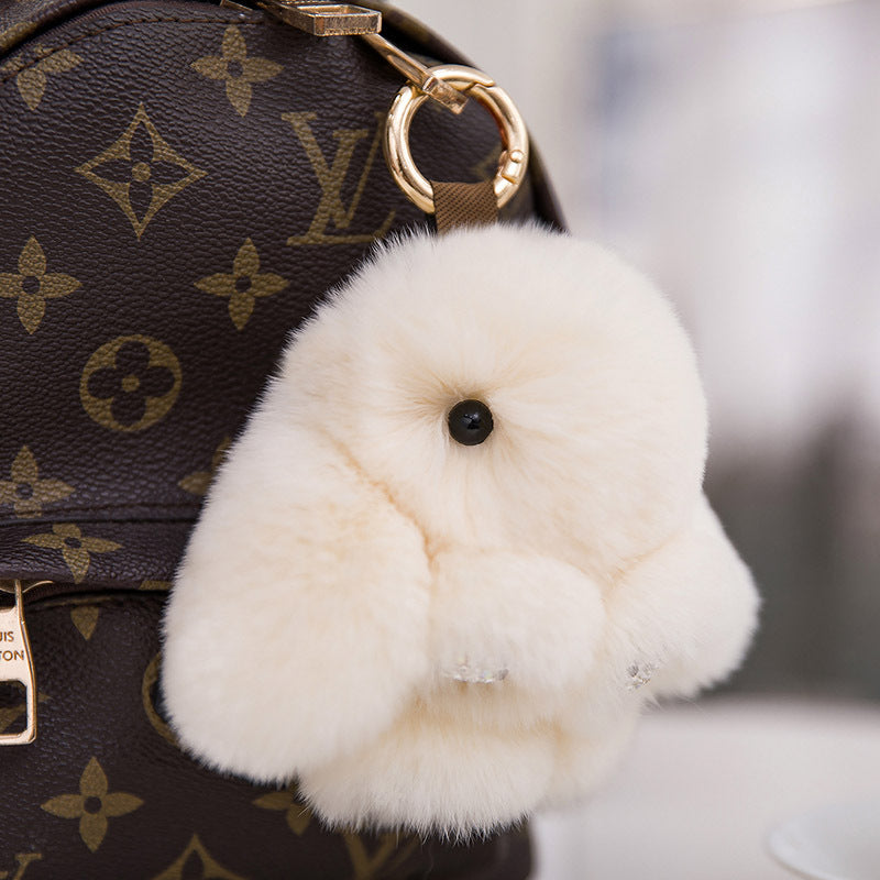 CUTE DIAMOND-ENCRUSTED REAL RABBIT FUR BUNNY CHARM