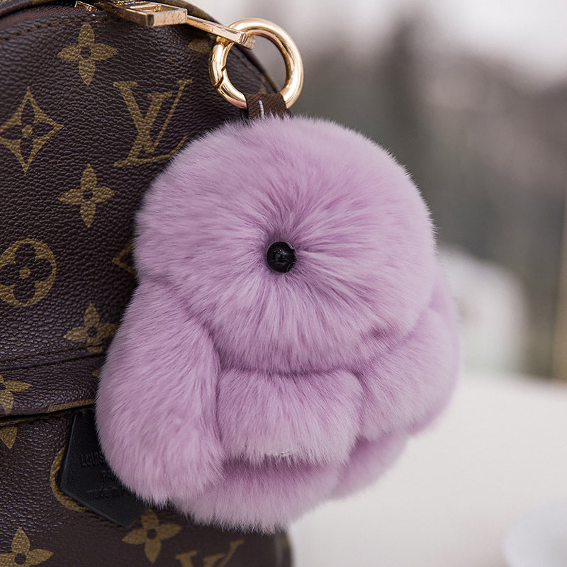 CUTE DIAMOND-ENCRUSTED REAL RABBIT FUR BUNNY CHARM