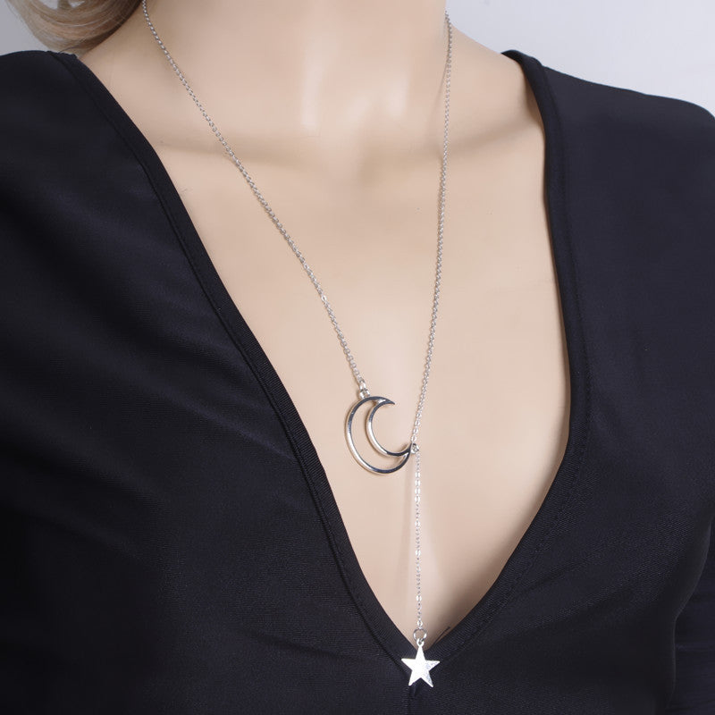 ROMANTIC COUPLES MOON STARS CLAVICLE NECKLACE