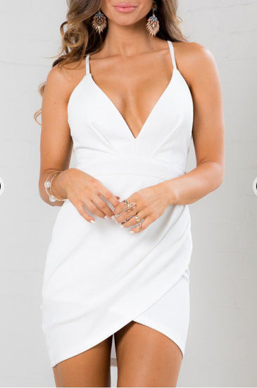 Pure Color Bodycon Straps Irregular Sexy Dress