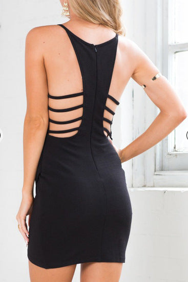Pure Color Bodycon Straps Irregular Sexy Dress