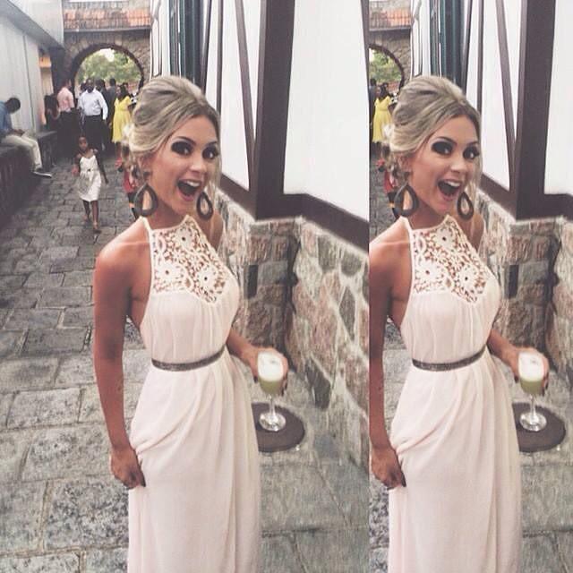 Summer Style White Lace Bear Shoulder Halter Maxi Long Dress - MeetYoursFashion - 1