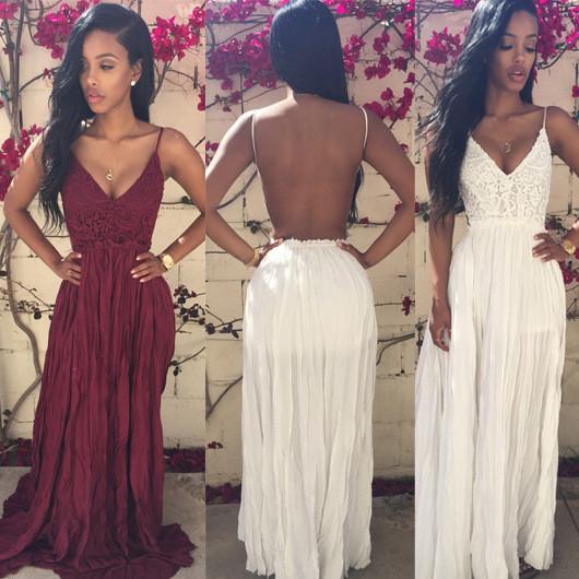 Sexy Backless V-neck Lace Patchwork Chiffon Club Dress