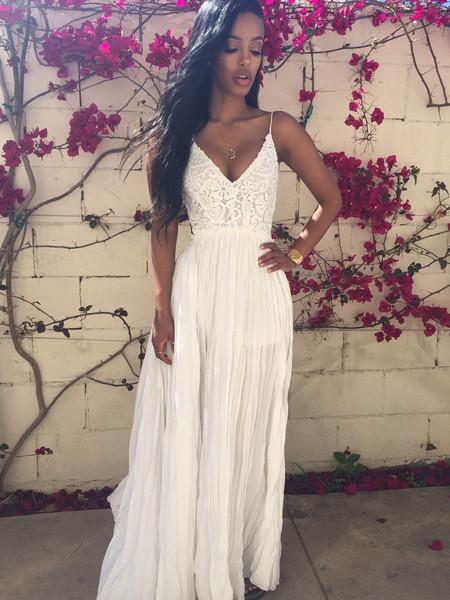 Sexy Backless V-neck Lace Patchwork Chiffon Club Dress