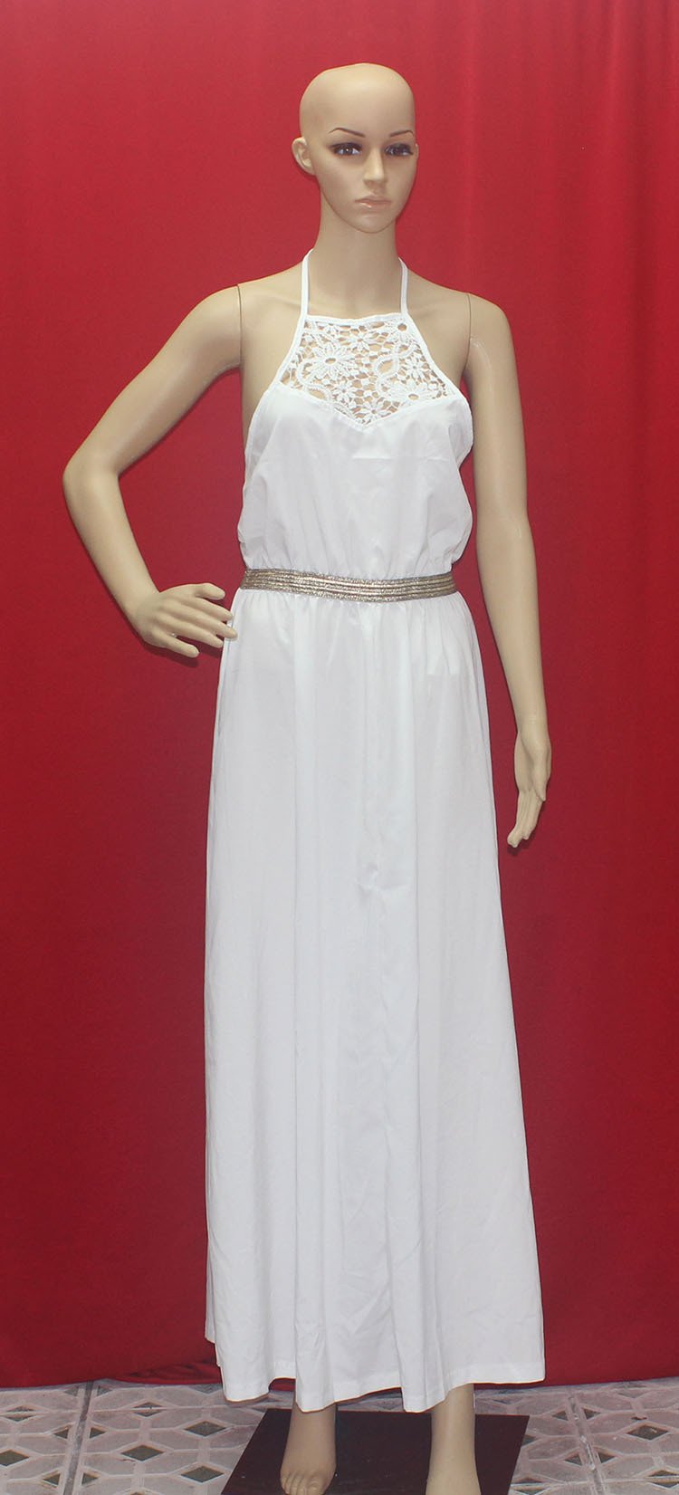 Summer Style White Lace Bear Shoulder Halter Maxi Long Dress - MeetYoursFashion - 3