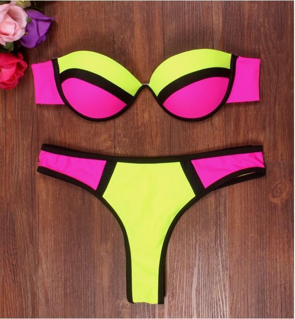 Patchwork Halter Low Waist Bikini Set Swimwear - Meet Yours Fashion - 5