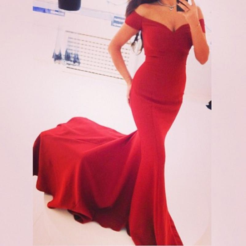 Sexy Off Shoulder Red Mermaid Long Party Floor Length Dress