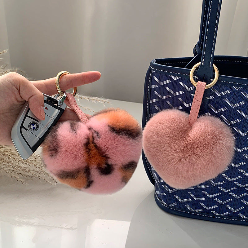 CUTE REAL RABBIT FUR HEART KEYCHAIN