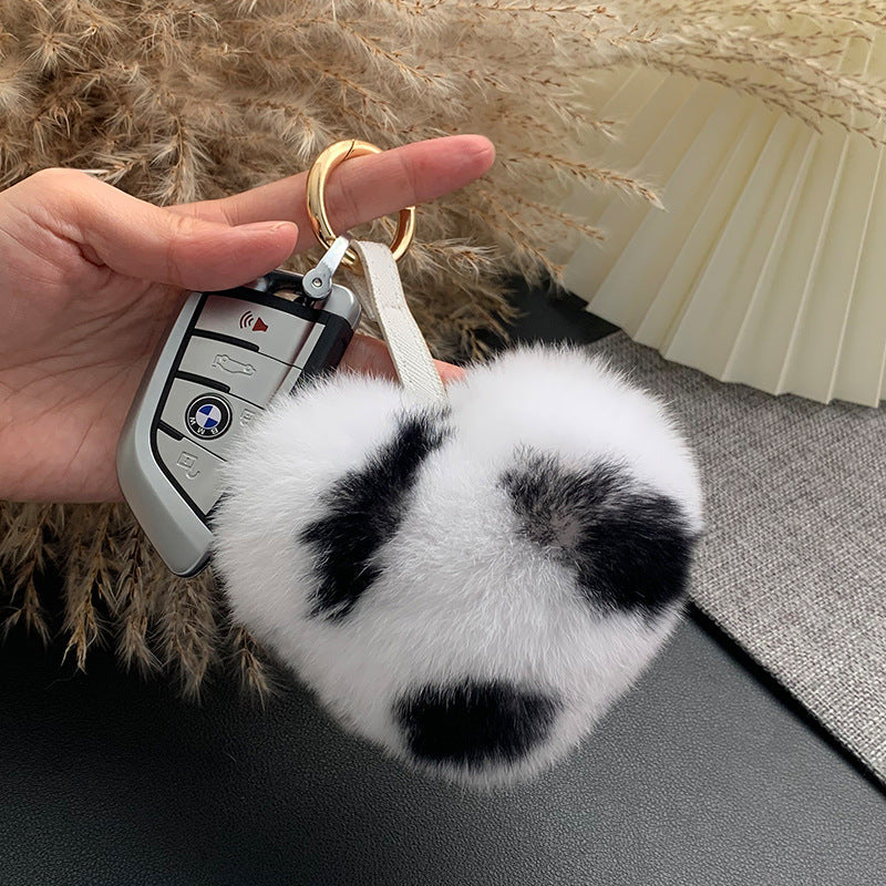 CUTE REAL RABBIT FUR HEART KEYCHAIN