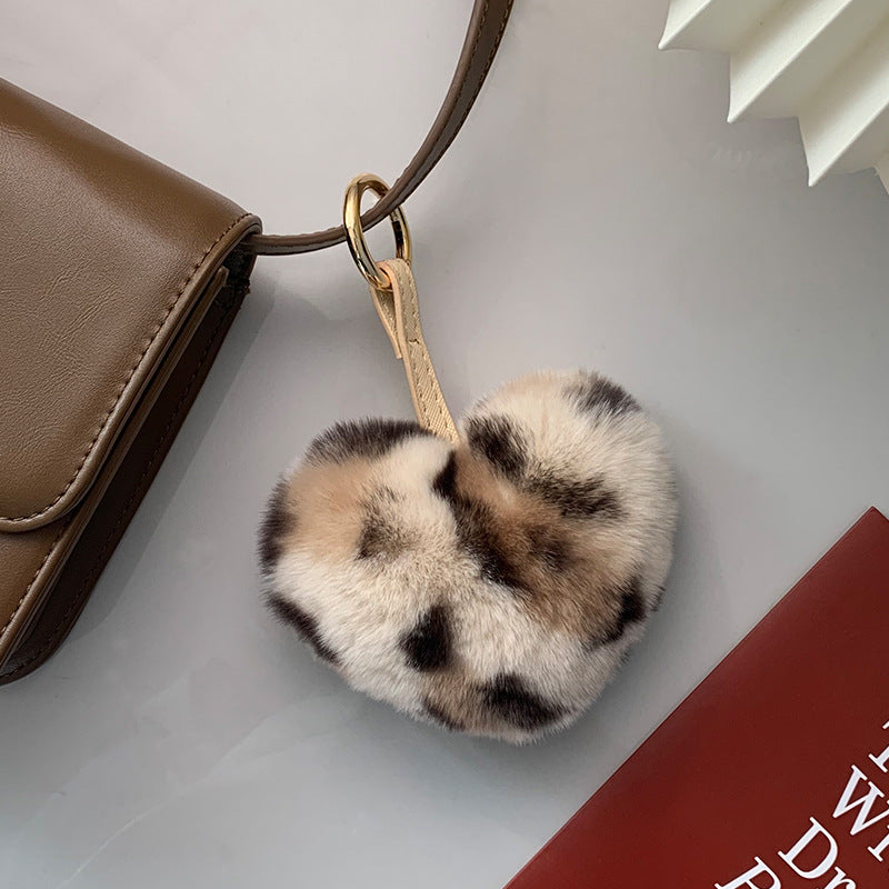 CUTE REAL RABBIT FUR HEART KEYCHAIN