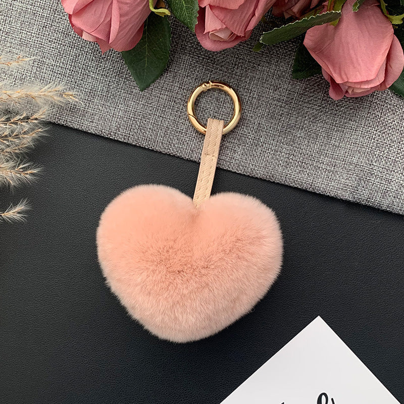 CUTE REAL RABBIT FUR HEART KEYCHAIN