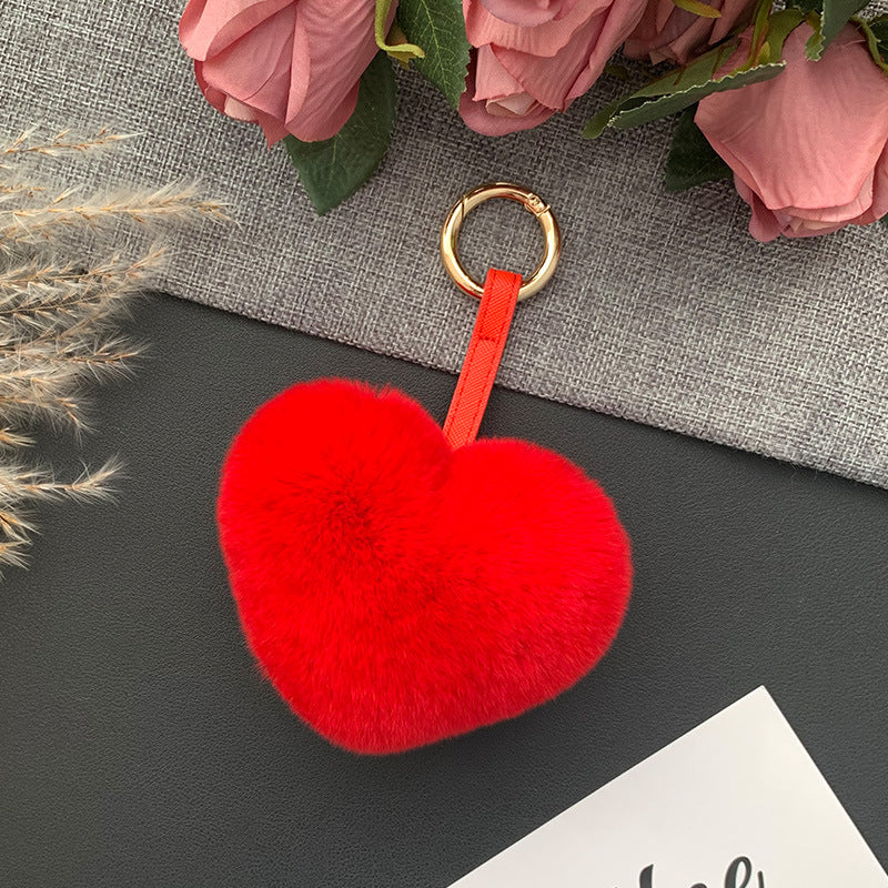 CUTE REAL RABBIT FUR HEART KEYCHAIN