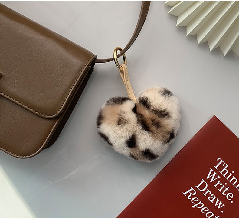 CUTE REAL RABBIT FUR HEART KEYCHAIN