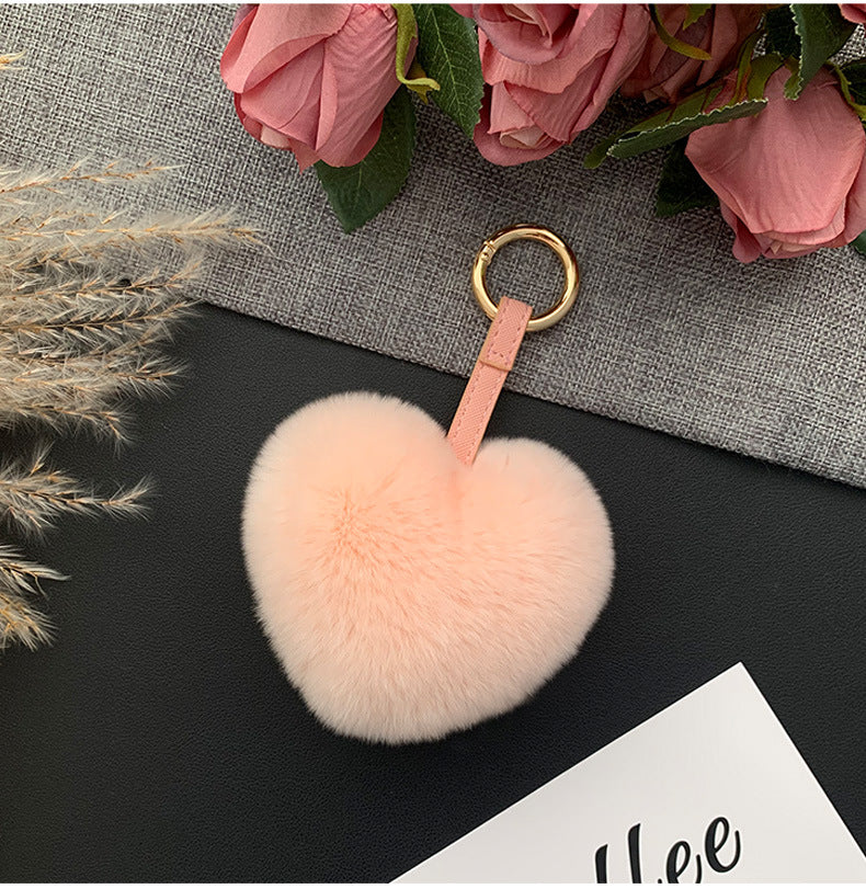 CUTE REAL RABBIT FUR HEART KEYCHAIN