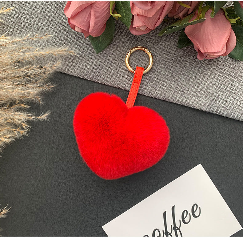 CUTE REAL RABBIT FUR HEART KEYCHAIN
