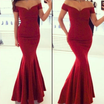 Sexy Off Shoulder Red Mermaid Long Party Floor Length Dress