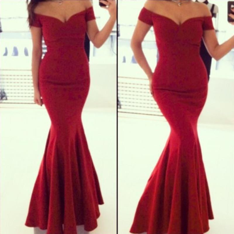 Sexy Off Shoulder Red Mermaid Long Party Floor Length Dress