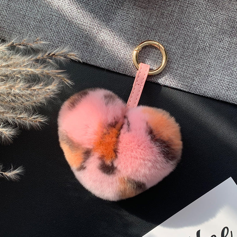CUTE REAL RABBIT FUR HEART KEYCHAIN