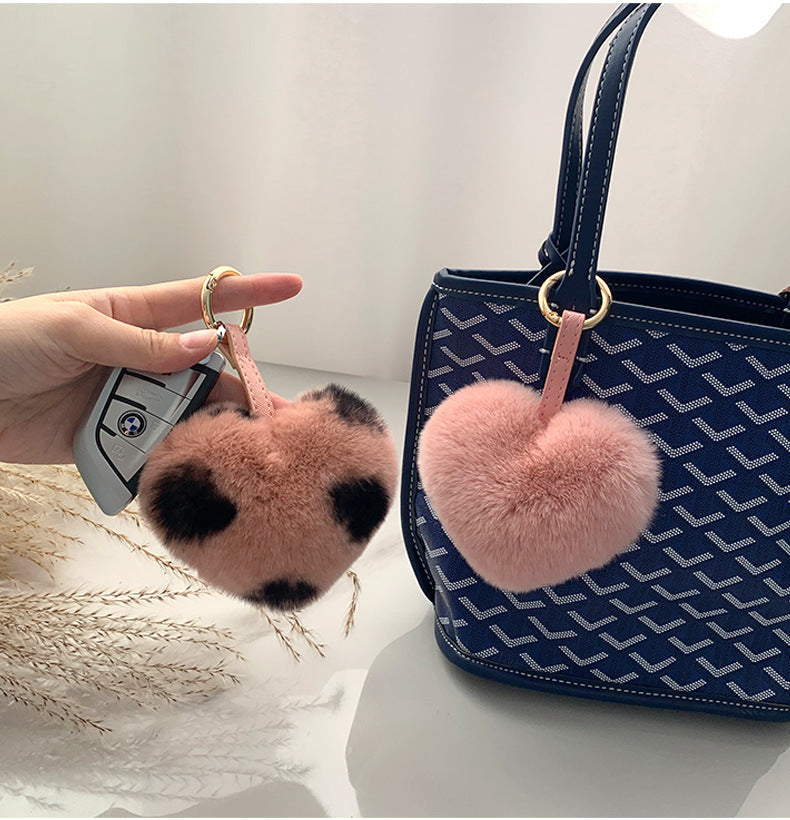 CUTE REAL RABBIT FUR HEART KEYCHAIN