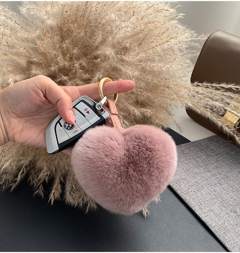 CUTE REAL RABBIT FUR HEART KEYCHAIN