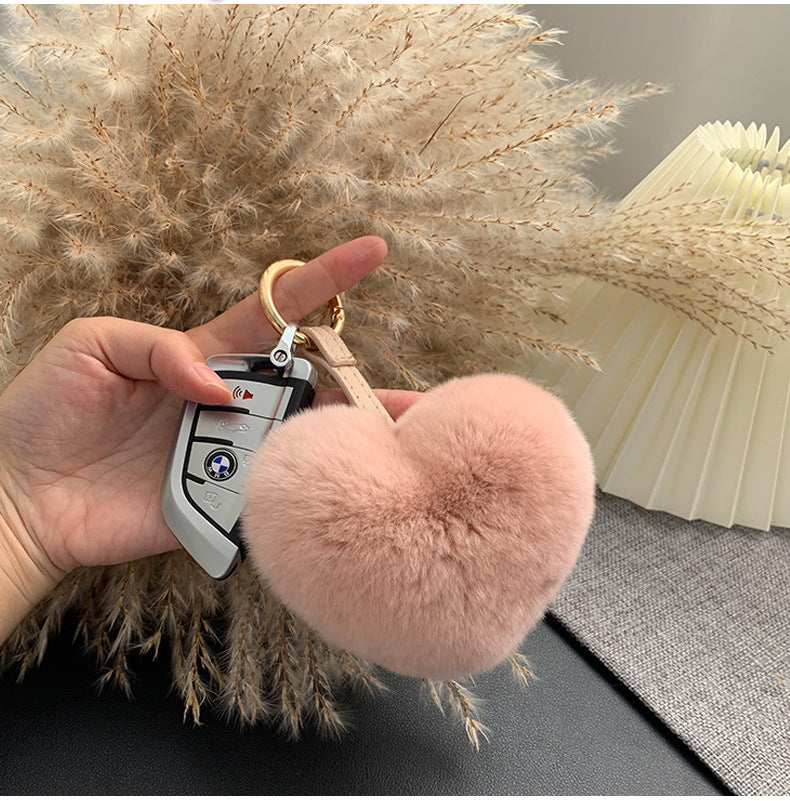 CUTE REAL RABBIT FUR HEART KEYCHAIN