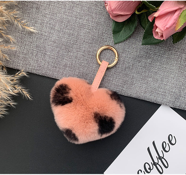 CUTE REAL RABBIT FUR HEART KEYCHAIN