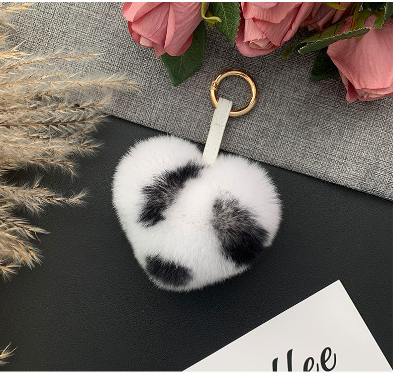 CUTE REAL RABBIT FUR HEART KEYCHAIN