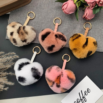 CUTE REAL RABBIT FUR HEART KEYCHAIN