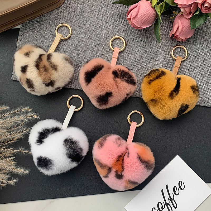 CUTE REAL RABBIT FUR HEART KEYCHAIN