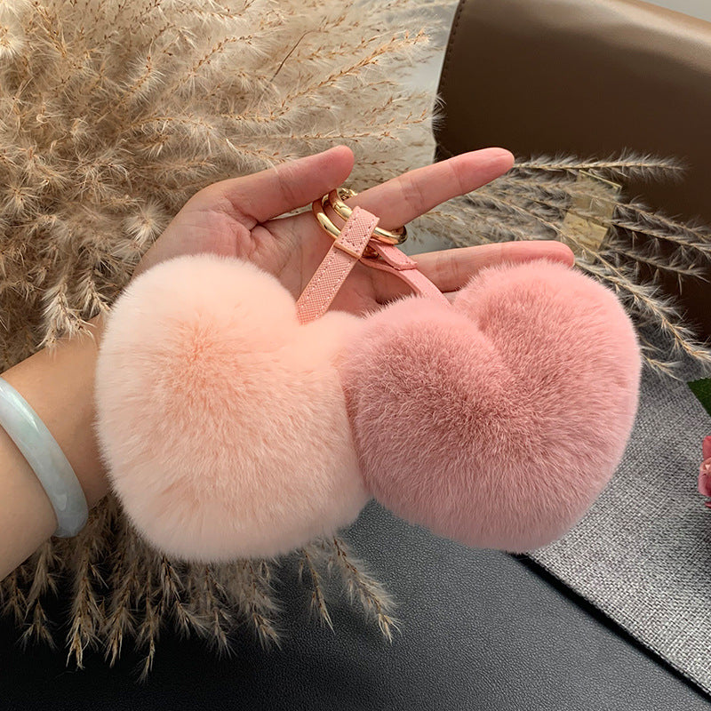 CUTE REAL RABBIT FUR HEART KEYCHAIN