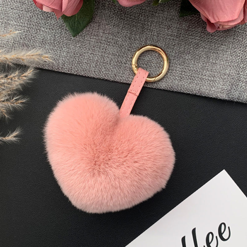 CUTE REAL RABBIT FUR HEART KEYCHAIN