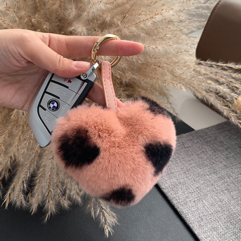 CUTE REAL RABBIT FUR HEART KEYCHAIN