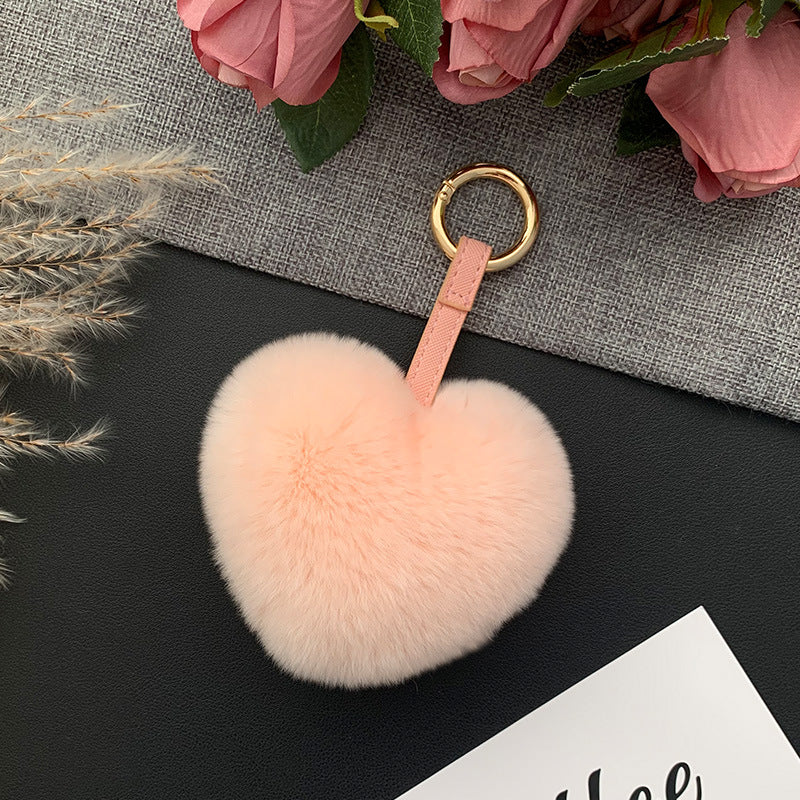 CUTE REAL RABBIT FUR HEART KEYCHAIN