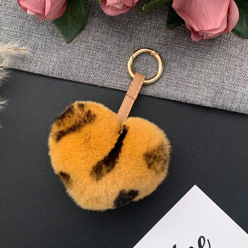 CUTE REAL RABBIT FUR HEART KEYCHAIN