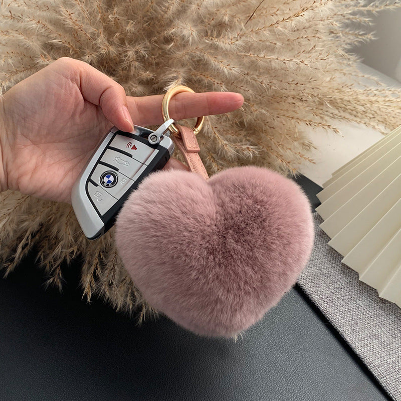 CUTE REAL RABBIT FUR HEART KEYCHAIN