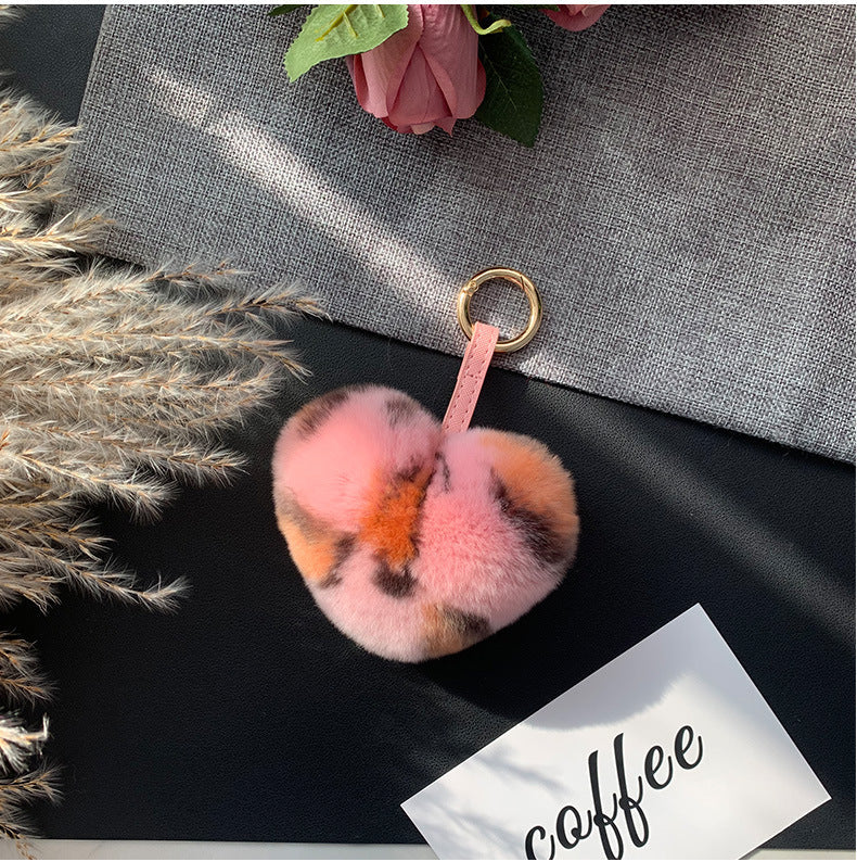 CUTE REAL RABBIT FUR HEART KEYCHAIN