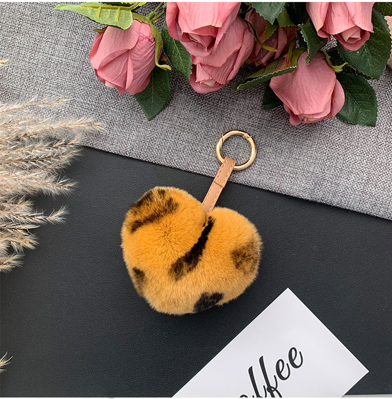 CUTE REAL RABBIT FUR HEART KEYCHAIN