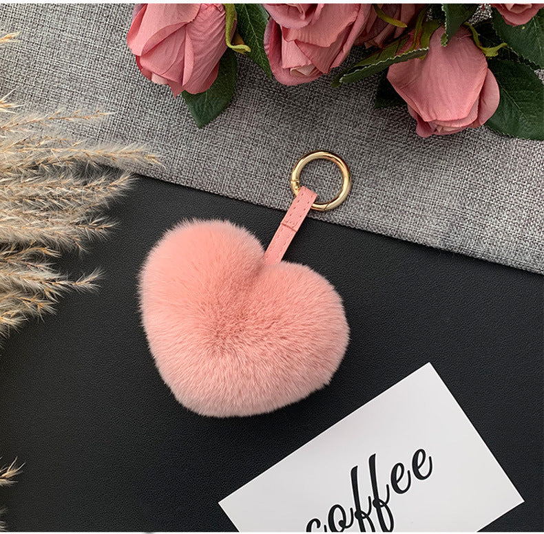 CUTE REAL RABBIT FUR HEART KEYCHAIN