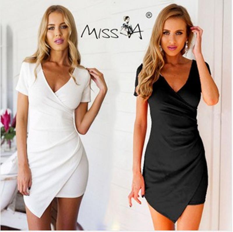 V-neck Short Sleeves Irregular Sexy Short Dress