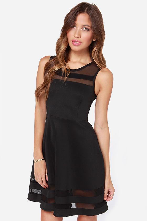 Scoop Splicing Mesh Hollow Out Short Dress