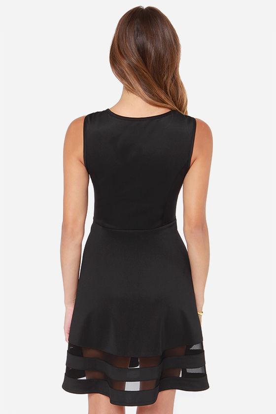 Scoop Splicing Mesh Hollow Out Short Dress